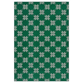 Christmas Floral Plaid Pattern Low Pile Machine Washable Non Slip Rug