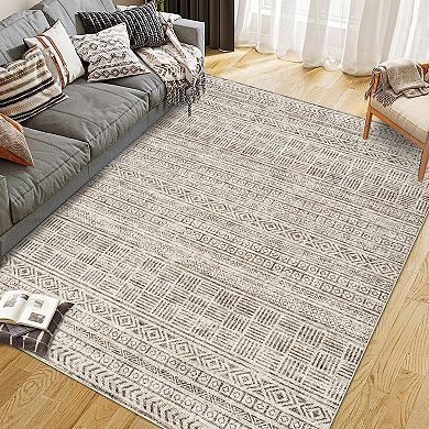 Moroccan Area Rug Distressed Design Non-Shedding Easy to Clean.