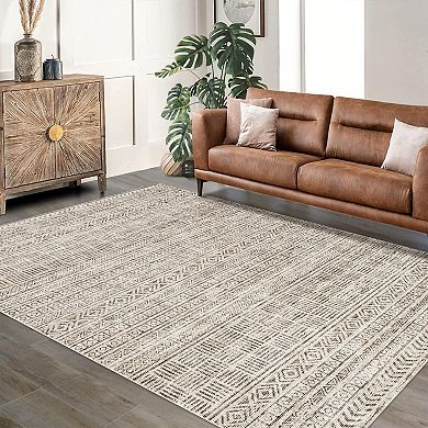 Moroccan Area Rug Distressed Design Non-Shedding Easy to Clean.