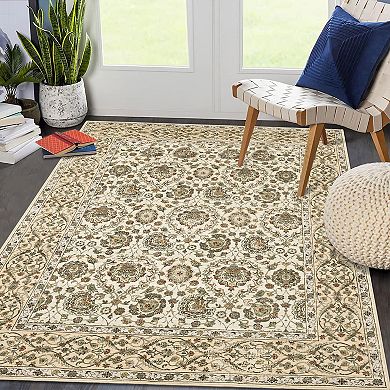 Vintage Boho Floral Machine Washable Low Pile Non Slip Stain Resistant Area Rug