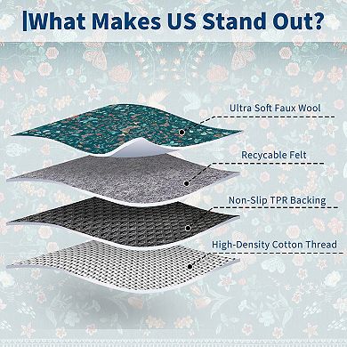 Butterfly Floral Pattern Low Pile Machine Washable Non Slip Stain Resistant Rug