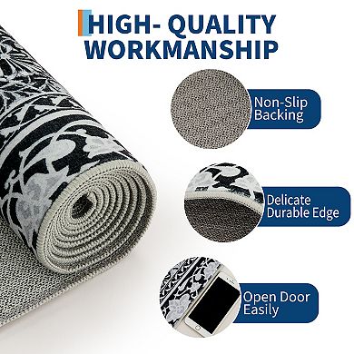 Machine Washable Non Slip Vintage Floral Low Pile Rug Stain Resistant