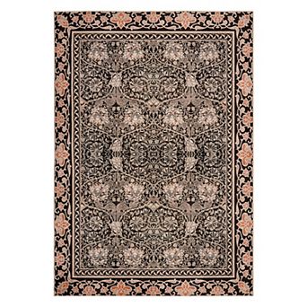 Machine Washable Non Slip Vintage Floral Low Pile Rug Stain Resistant