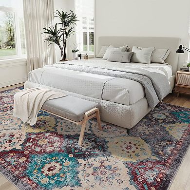 Boho Modern Washable Rug Non-Skid Backing Perfect for High Traffic