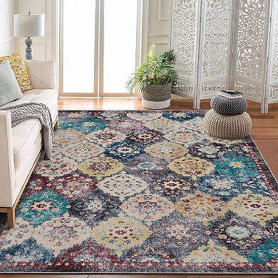Boho Modern Washable Rug Non-Skid Backing Perfect for High Traffic