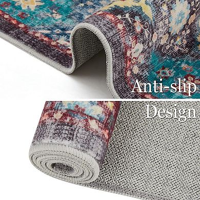 Boho Modern Washable Rug Non-Skid Backing Perfect for High Traffic