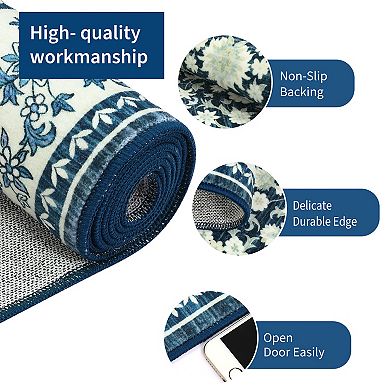 Vintage Washable Area Rugs Soft Low Pile Non-Slip with Rubber Backing for Home Office