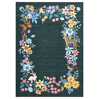 Botanical Fauna Print Non-Slip Low Pile Area Rug
