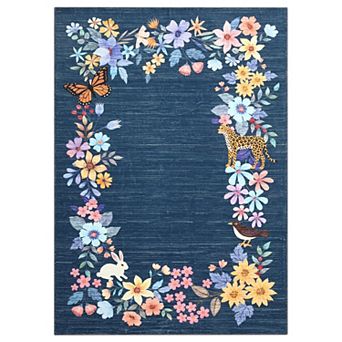 Botanical Fauna Print Non-Slip Low Pile Area Rug