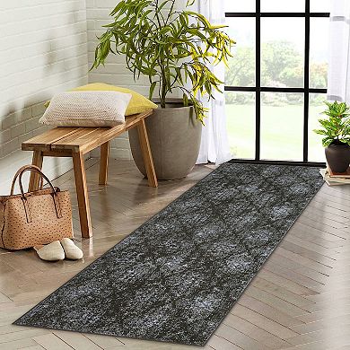 Area Rugs Non Slip Low Pile Boho Floral Small Carpet