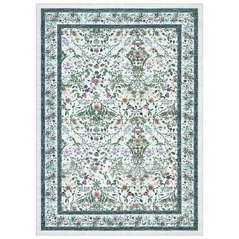 Non-Slip Non-Shedding Soft Vintage Bedside Rug Low Pile Farmhouse Floral Carpet Indoor