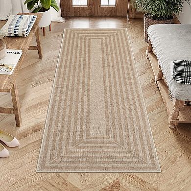 Modern Washable Jute Rug Non Slip Geometric Indoor Carpet for Kitchen Bedroom