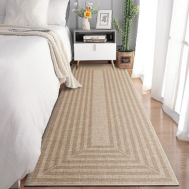 Modern Washable Jute Rug Non Slip Geometric Indoor Carpet for Kitchen Bedroom