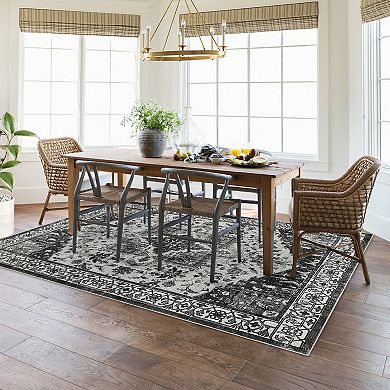 Vintage Floral Boho Area Rug Low Pile Machine Washable and Non Slip