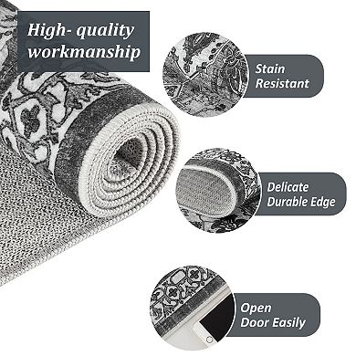 Vintage Floral Boho Area Rug Low Pile Machine Washable and Non Slip