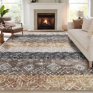 Boho Area Rug Non Slip Foldable Machine Washable Non Shedding Floor Cover for Living Room Bedroom