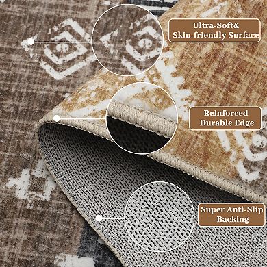 Boho Area Rug Non Slip Foldable Machine Washable Non Shedding Floor Cover for Living Room Bedroom