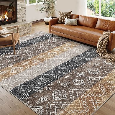 Boho Area Rug Non Slip Foldable Machine Washable Non Shedding Floor Cover for Living Room Bedroom