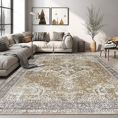 Area Rugs Machine Washable Non Slip Vintage Retro Rugs Low Pile Rug
