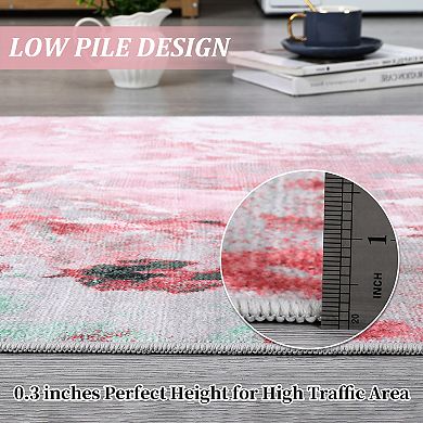 Abstract Pattern Low Pile Rug Machine Washable Stain Resistant Non Slip