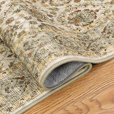 Vintage Boho Floral Machine Washable Low Pile Non Slip Stain Resistant Area Rug