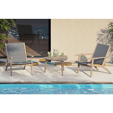 New Classic Furniture Radius 3-Piece Wood and Wicker Patio Set