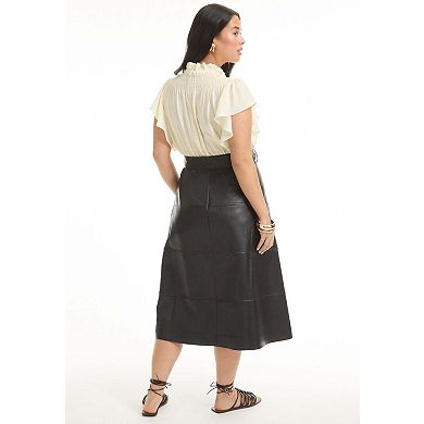 June & Vie Women's Plus Size Paneled Faux Leather Midi Skirt