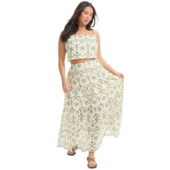 June + Vie Women's Plus Size Eyelet Scalloped Hem Maxi Skirt