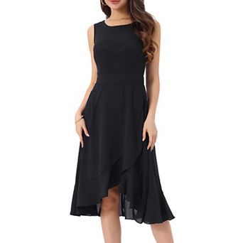 Women's Summer Dresses Wrap Ruffle High Low Hem Round Neck Keyhole Back Sleeveless Floral Dress