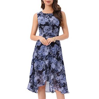 Women's Summer Dresses Wrap Ruffle High Low Hem Round Neck Keyhole Back Sleeveless Floral Dress