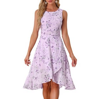 Women's Summer Dresses Wrap Ruffle High Low Hem Round Neck Keyhole Back Sleeveless Floral Dress