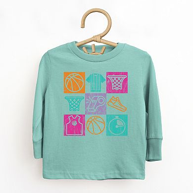 Basketball Checkered Icons - Toddler Long Sleeve Graphic Tee