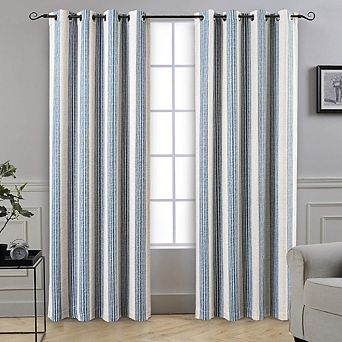 KSIZUIS Striped Linen Blackout Curtains - 84" with Thermal & Sound Reducing Layer, Jean Navy