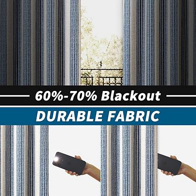 KSIZUIS Striped Linen Blackout Curtains - 84" with Thermal & Sound Reducing Layer, Jean Navy