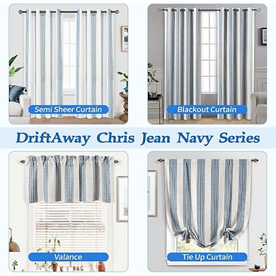 KSIZUIS Striped Linen Blackout Curtains - 84" with Thermal & Sound Reducing Layer, Jean Navy