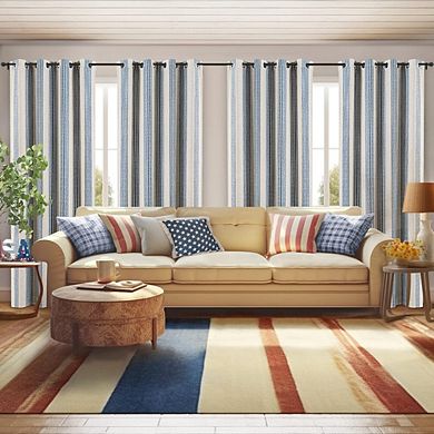 KSIZUIS Striped Linen Blackout Curtains - 84" with Thermal & Sound Reducing Layer, Jean Navy