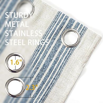 KSIZUIS Striped Linen Blackout Curtains - 84" with Thermal & Sound Reducing Layer, Jean Navy