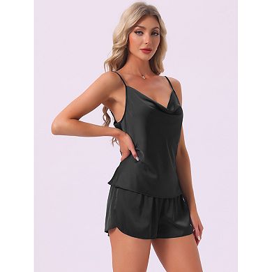 Women's Pajama Sets Satin Cami Spaghetti Strap Cowl Neck Silky Split Shorts Set