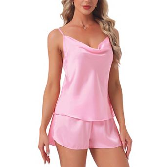Women's Pajama Sets Satin Cami Spaghetti Strap Cowl Neck Silky Split Shorts Set