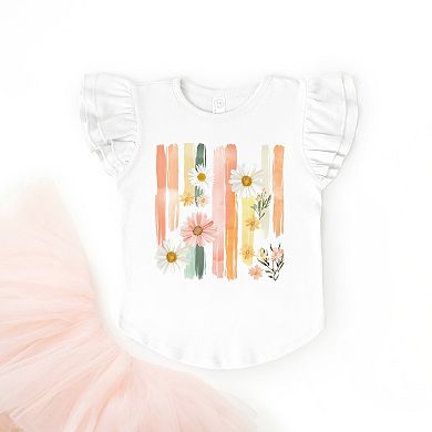 Daisies Stripes Faux Paint - Flutter Sleeve Graphic T-Shirt