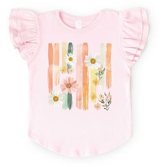 Daisies Stripes Faux Paint - Flutter Sleeve Graphic T-Shirt