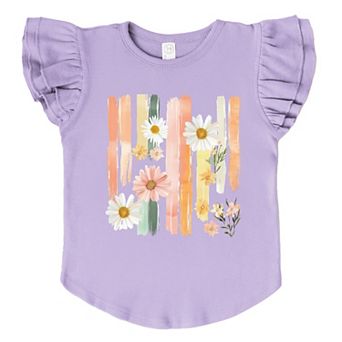Daisies Stripes Faux Paint - Flutter Sleeve Graphic T-Shirt