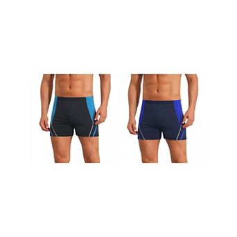 2 Packs Color Block Swimwear Shorts for Men's Adjustable Drawstring Pool Swimming Shorts
