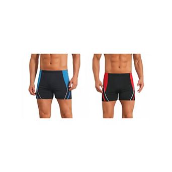 2 Packs Color Block Swimwear Shorts for Men's Adjustable Drawstring Pool Swimming Shorts
