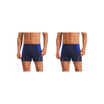 2 Packs Color Block Swimwear Shorts for Men's Adjustable Drawstring Pool Swimming Shorts