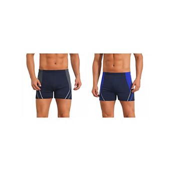 2 Packs Color Block Swimwear Shorts for Men's Adjustable Drawstring Pool Swimming Shorts