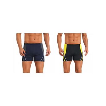 2 Packs Color Block Swimwear Shorts for Men's Adjustable Drawstring Pool Swimming Shorts