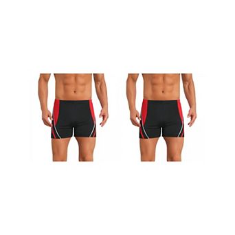 2 Packs Color Block Swimwear Shorts for Men's Adjustable Drawstring Pool Swimming Shorts