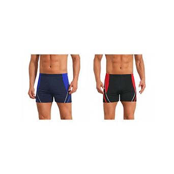 2 Packs Color Block Swimwear Shorts for Men's Adjustable Drawstring Pool Swimming Shorts