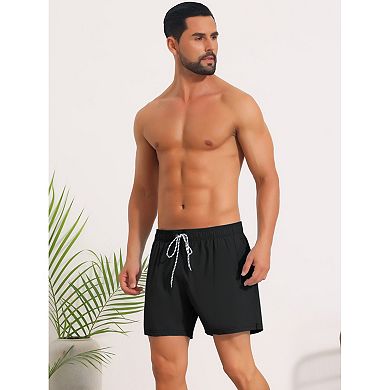 2 Packs Solid Board Shorts for Men's Drawstring Waist Stretch Liner Pool Beach Shorts